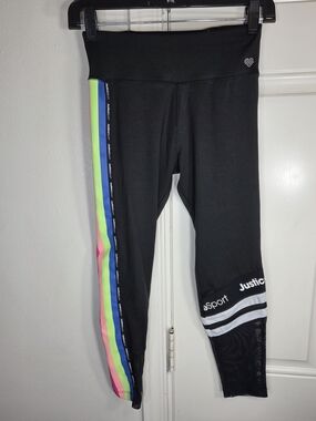 Justice Black Leggings with Neon Pink, Neon Green & Neon Blue Side Stripes